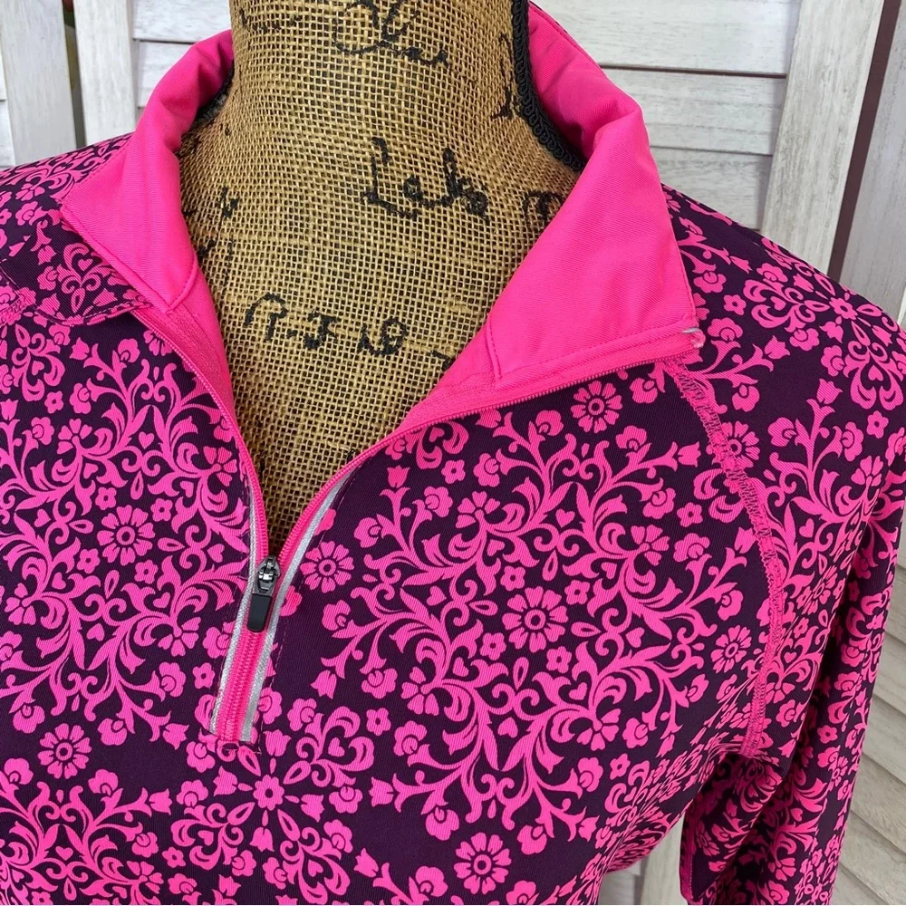 Ideology Floral Damask Print Quarter Zip Athletic Top Purple Pink Medium - Picture 5 of 14